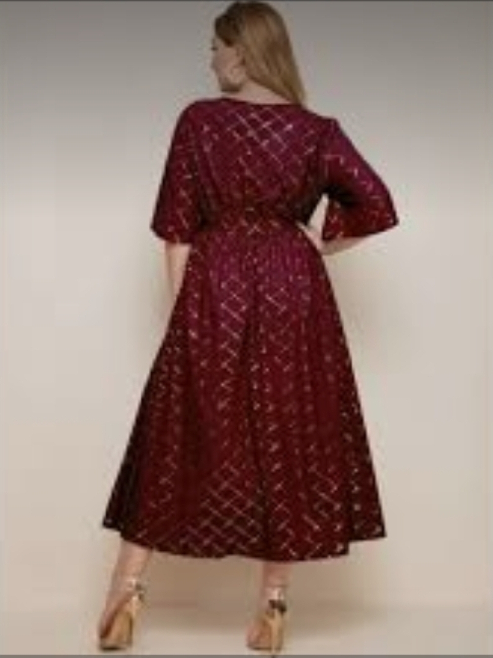 Burgundy Maxi Dress with Gold Diamond Detail